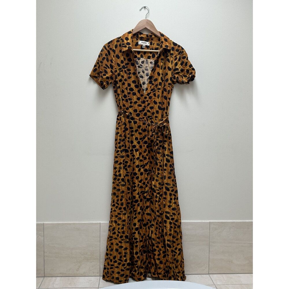Anthropologie porridge Cheetah Animal Print Button Maxi Wrap Collar Dress size 2
